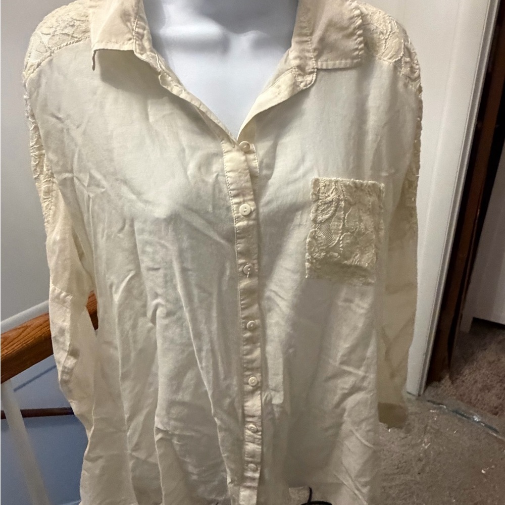 Black Swan Cream Lace Button-Down Shirt